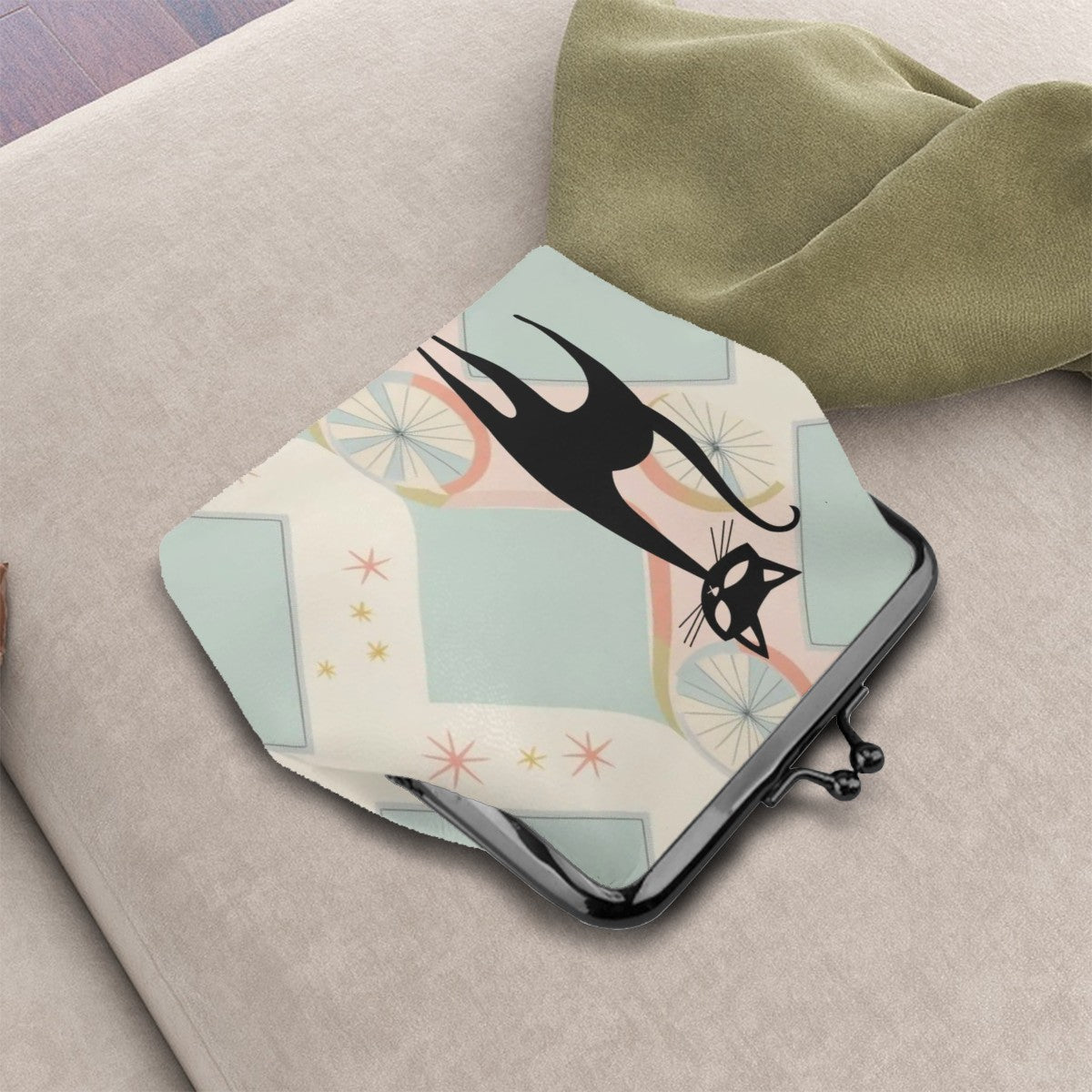 Kitschy Atomic Cat Mid Century Mod Coin Purse - Mid Century Modern Gal