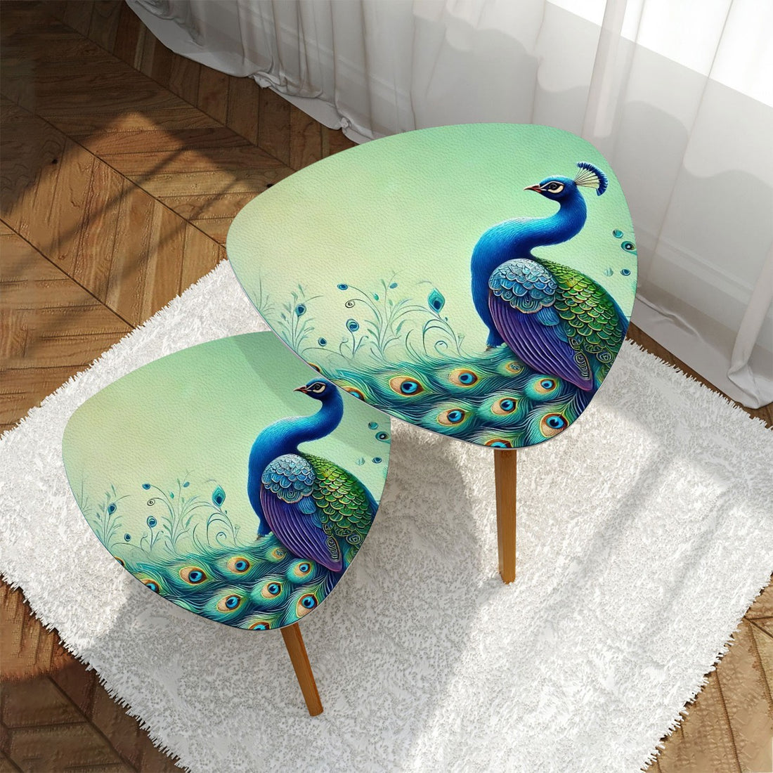 Peacock Designed, Blue, Green Mod Mid Century Modern Nesting Tables