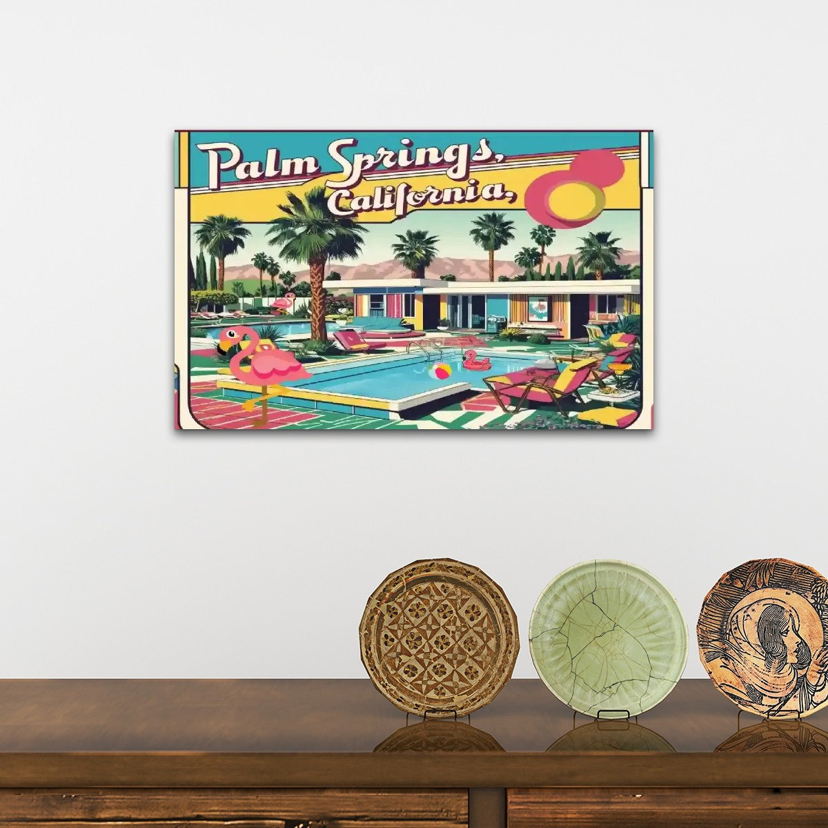 Palm Springs California Kitschy Flamingo Mid Century Modern Wall Art - Mid Century Modern Gal
