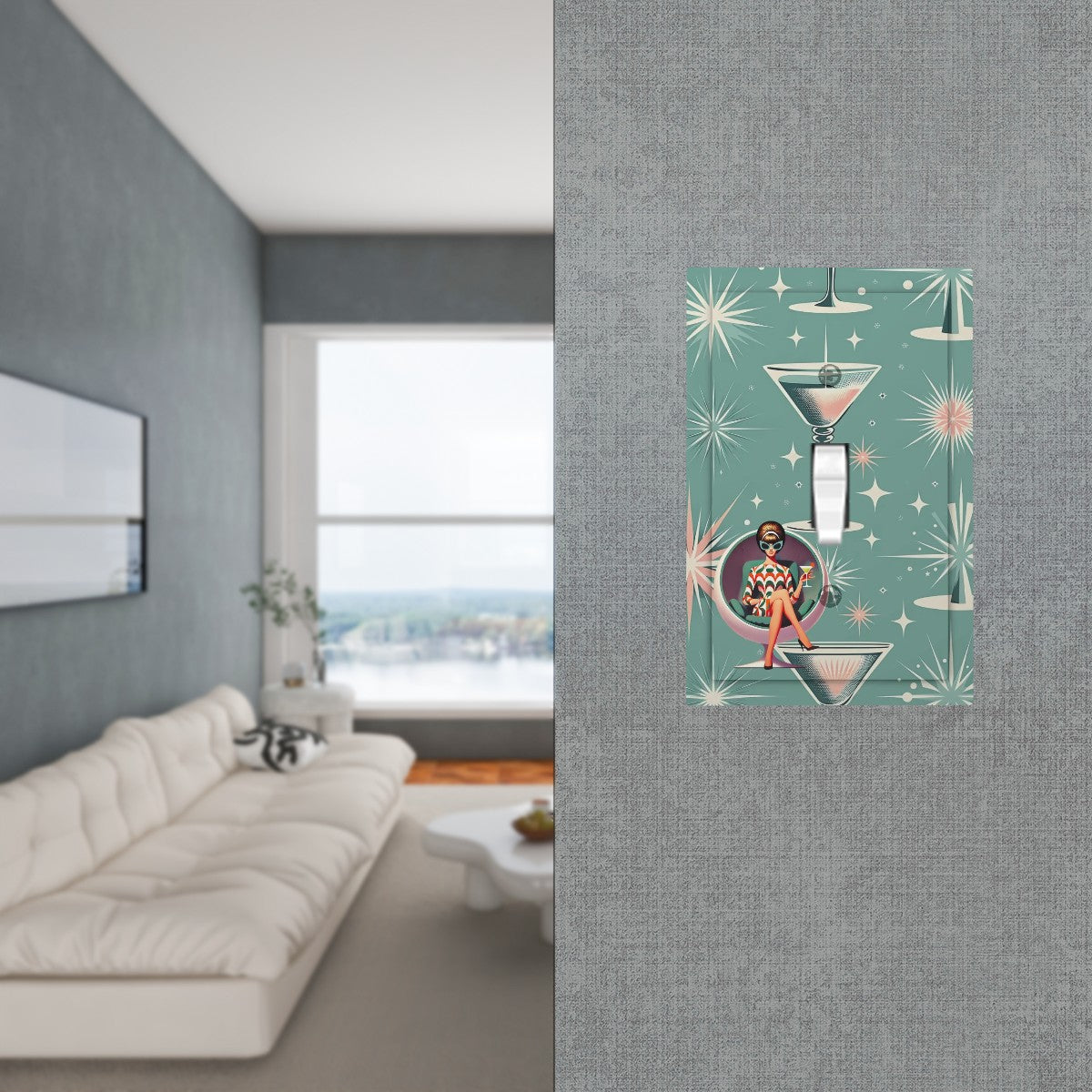 Mid Century Modern Switch Cover, Teal Kitschy Mod Gal Modern Switch Cover 1-Gang 1 Toggle - Mid Century Modern Gal