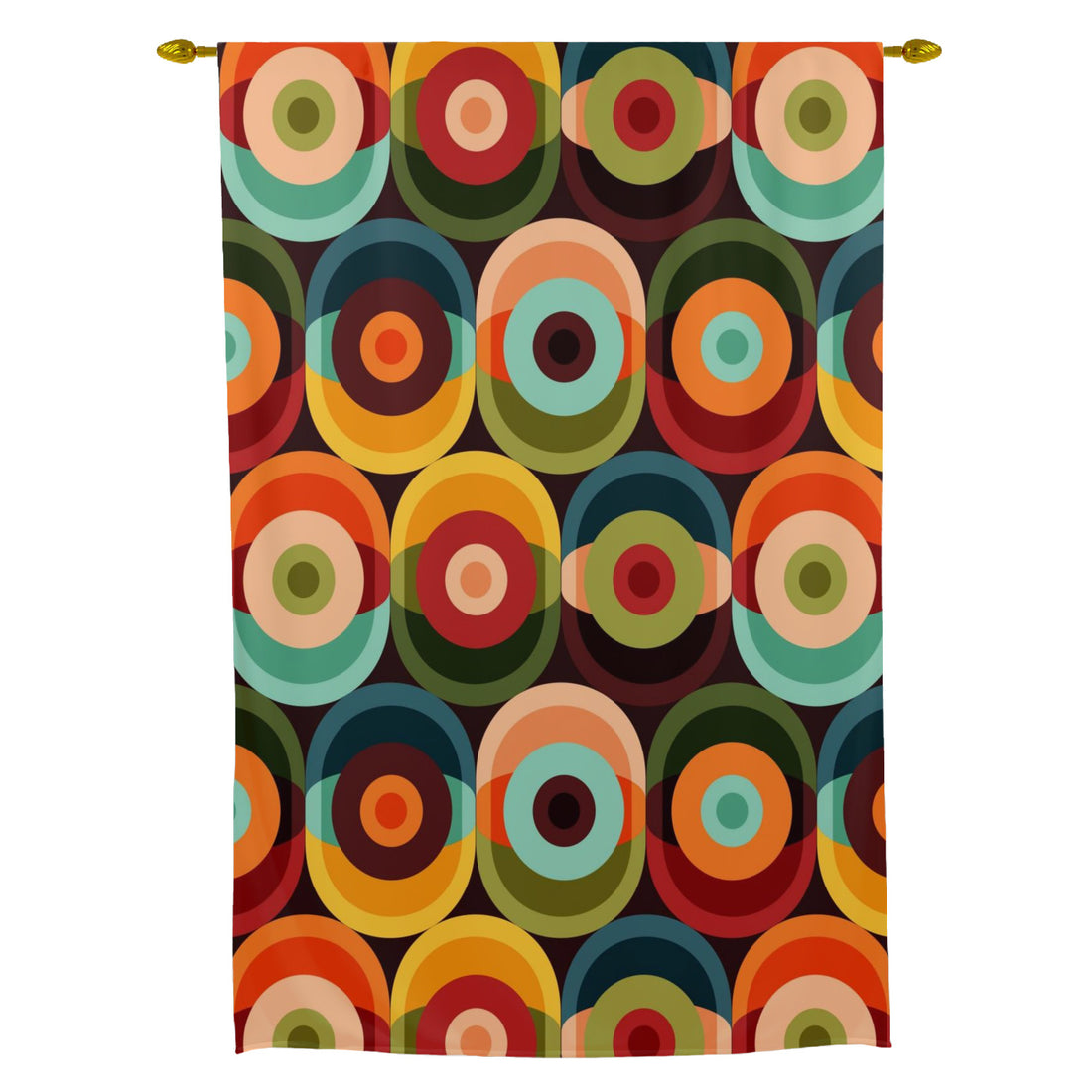 Retro 70s Groovy Orb Funky Mid Mod Tie Up Curtain - Mid Century Modern Gal
