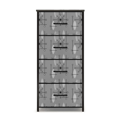 Mid Century Modern Moody Gray Starbursts 4-Drawer Dresser - Mid Century Modern Gal