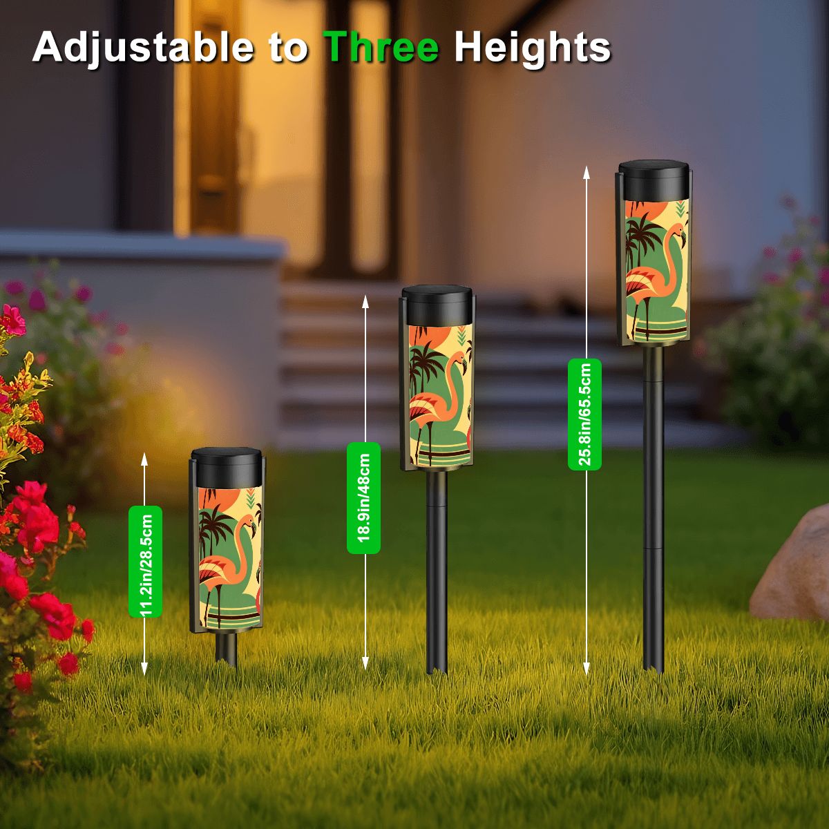 Retro Flamingo Garden Outdoor Solar Lights, Tropical Garden Breeze MCM Modern Pathway Lighting - Mid Century Modern Gal