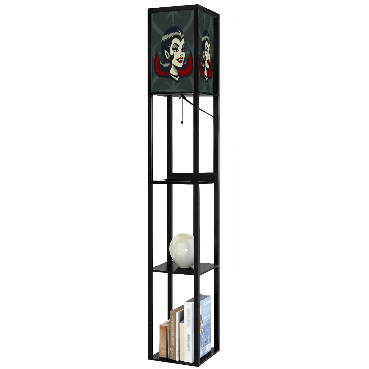 Vampire Dracula Girl Halloween Goth Horror Buff MCM Green Floor Lamp with Shelves - Mid Century Modern Gal