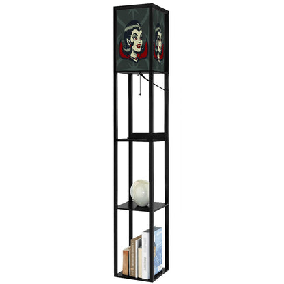 Vampire Dracula Girl Halloween Goth Horror Buff MCM Green Floor Lamp with Shelves - Mid Century Modern Gal