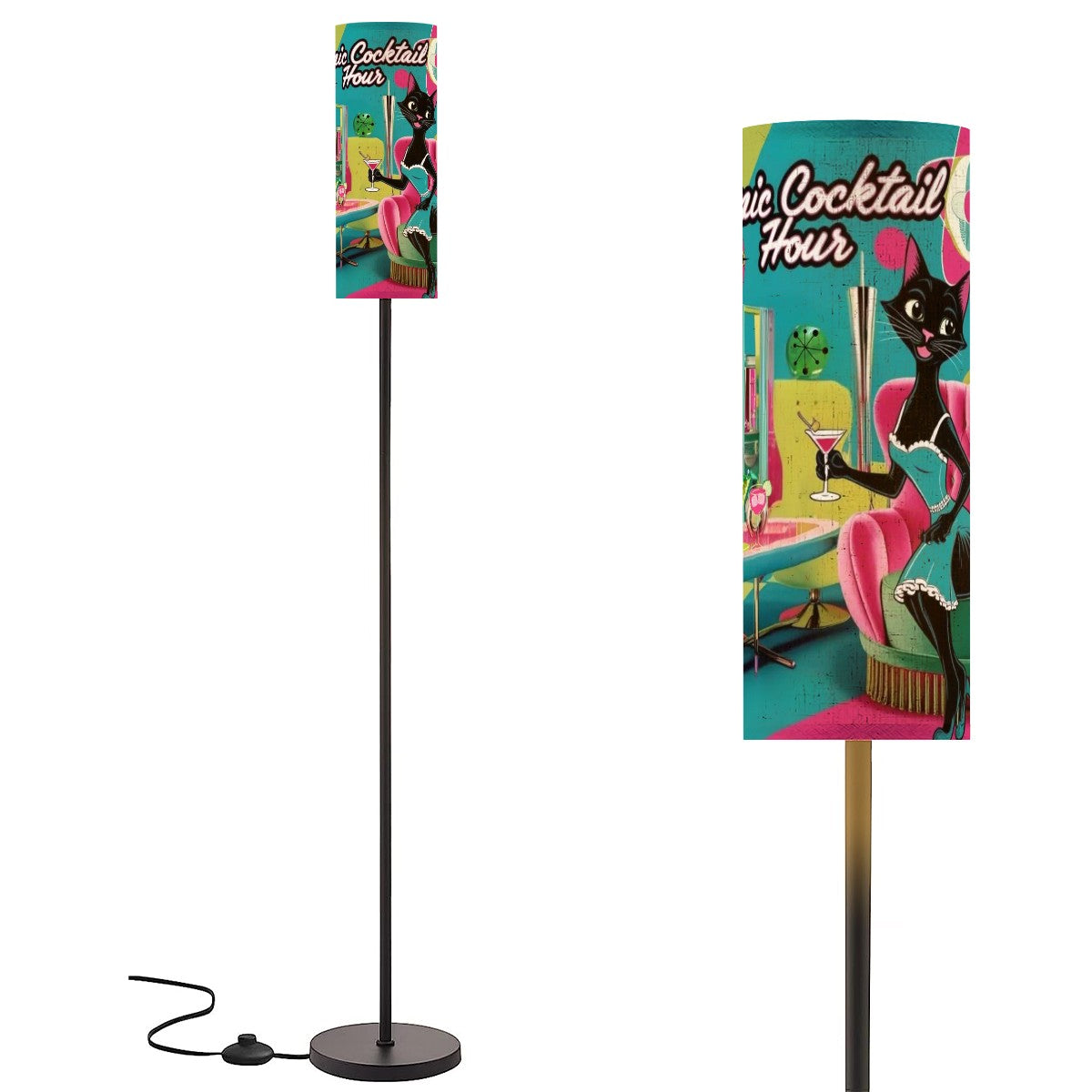 Mid Century Modern Bar Lighting, Kitschy Atomic Cat Cocktail Hour MCM Floor Lamp - Mid Century Modern Gal