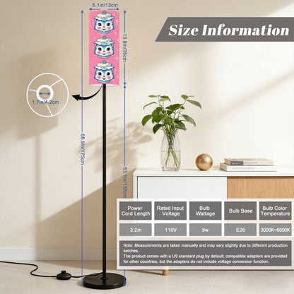 Mid Century Modern Kitschy Anthropomorphic Blue Cat with Floral Hat Slim Floor Lamp