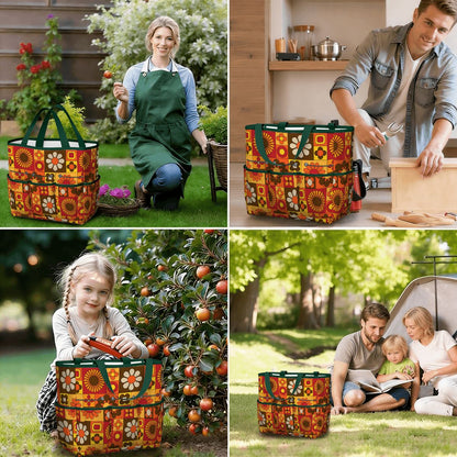 Retro 70s Mod Floral Orange Brown Yellow Mid Mod Hip Garden Tool Bag