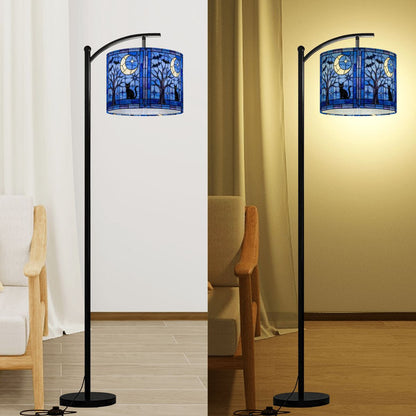 Halloween Stained Glass Style Night Sky Black Cat Lamp SHADE ONLY - For Arc Floor Lamps Only