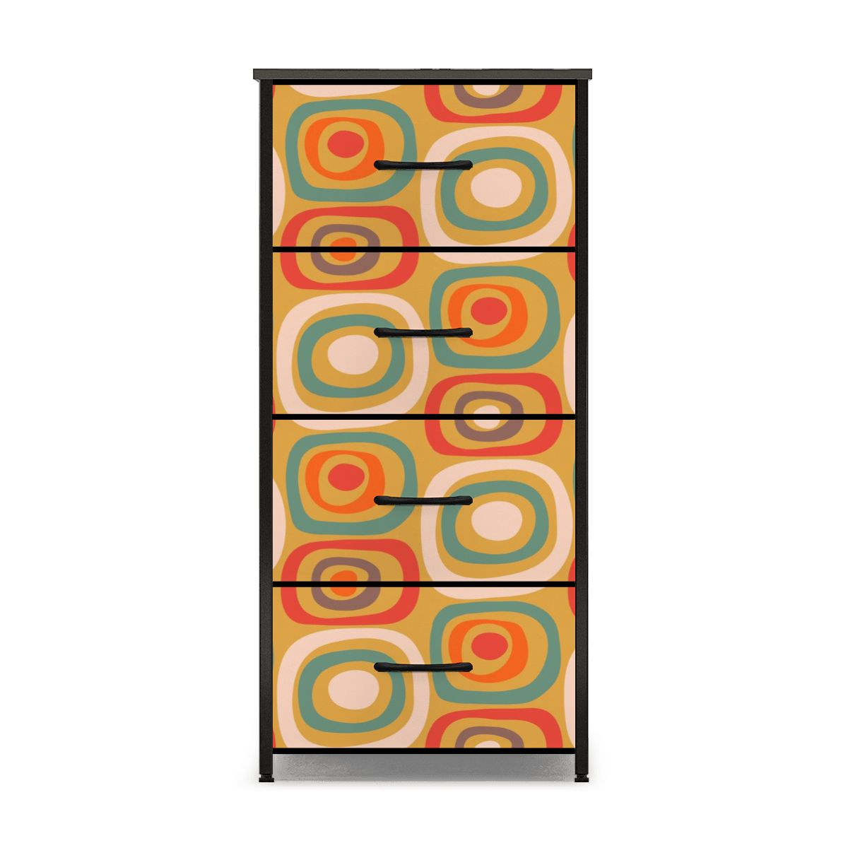 Mid Century Modern Geometric Design Orange Green Retro Designed 4-Drawer Dresser - Mid Century Modern Gal