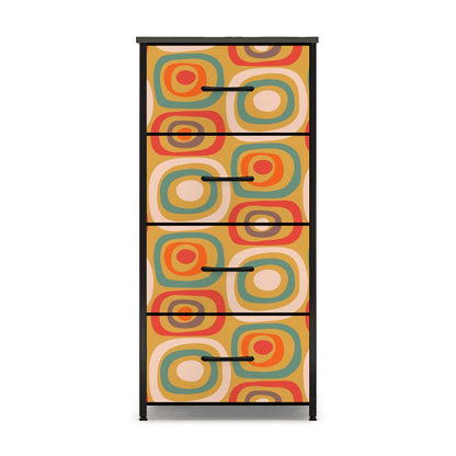 Mid Century Modern Geometric Design Orange Green Retro Designed 4-Drawer Dresser - Mid Century Modern Gal