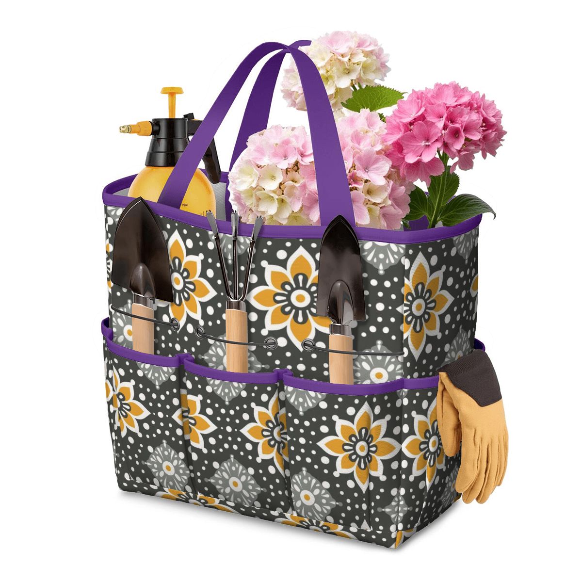 Floral Bohemian Retro Gray Yellow Modern Garden Tool Bag - Mid Century Modern Gal