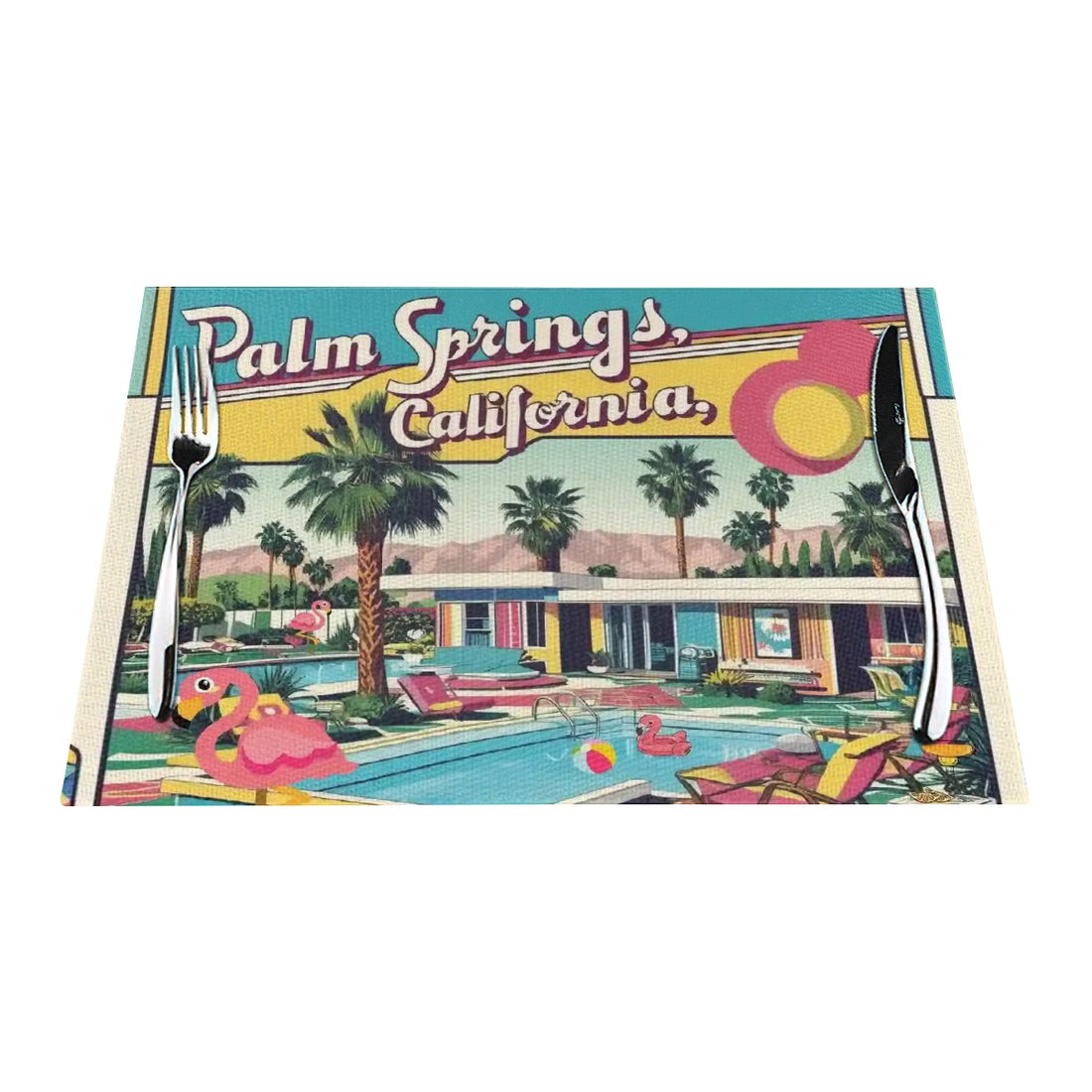 Old Palm Springs California Mid Mod Flamingo Quirky Fun Placemat - Mid Century Modern Gal