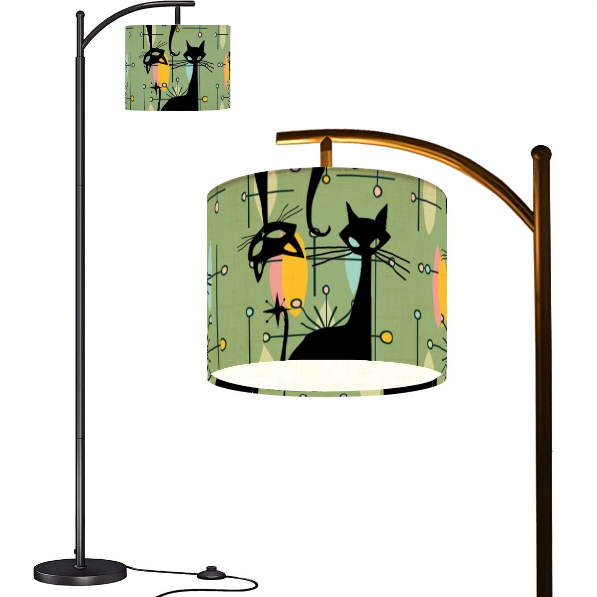 Atomic Starburst Atomic Cat Green Yellow Sputnik Designed MCM Arc Floor Lamp - Mid Century Modern Gal