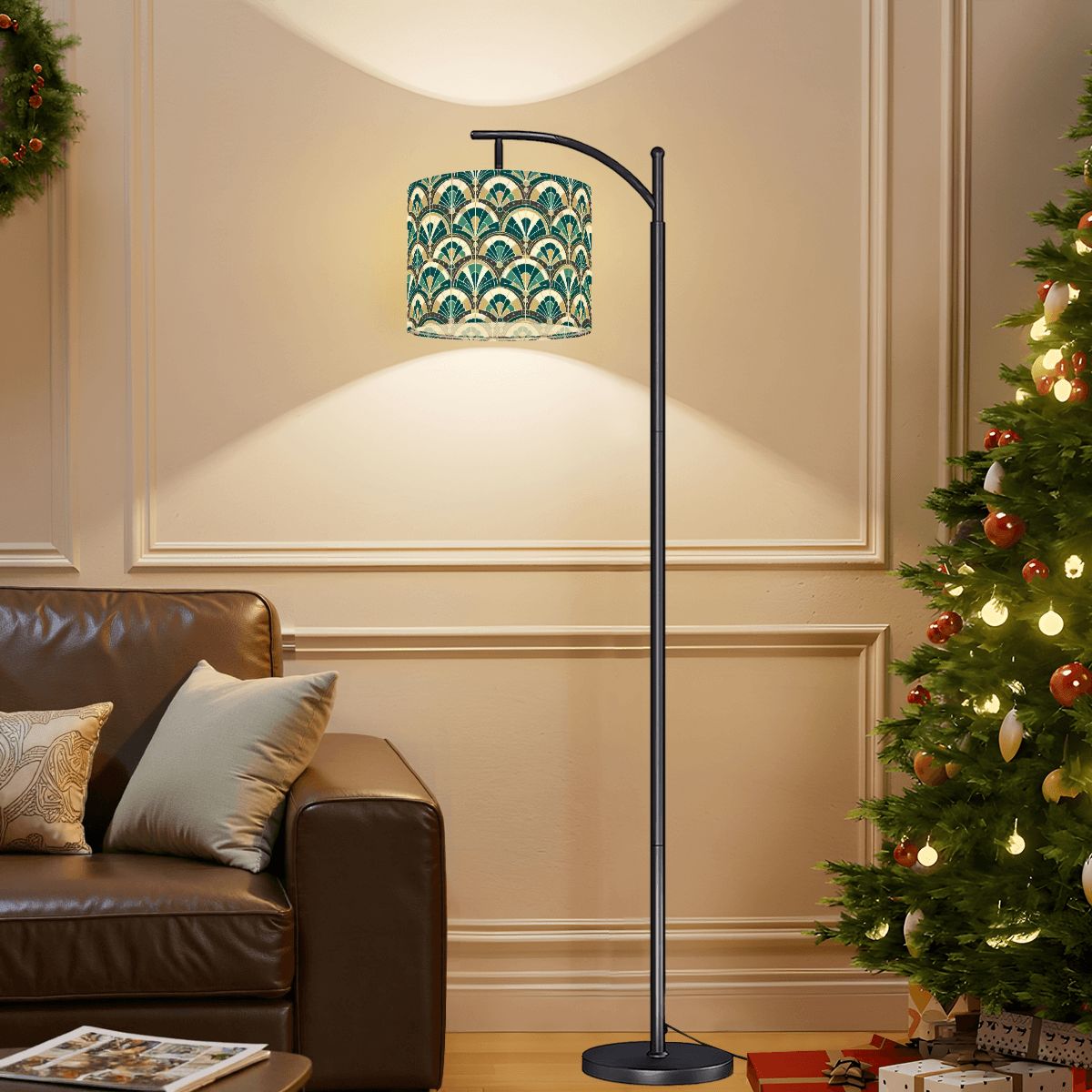 Art Deco Peacock Inspired Arc Floor Lamp - Mid Century Modern Gal