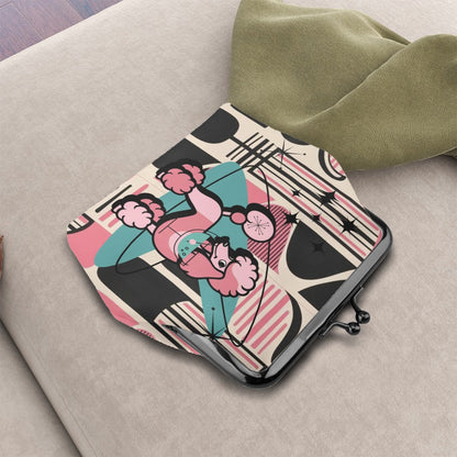 50s Poodle Kitschy Mod Black, Pink Atomic Boomerang Coin Purse - Mid Century Modern Gal
