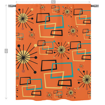 Mid Century Modern Atomic Starburst Orange Curtain, Single Panel - Mid Century Modern Gal