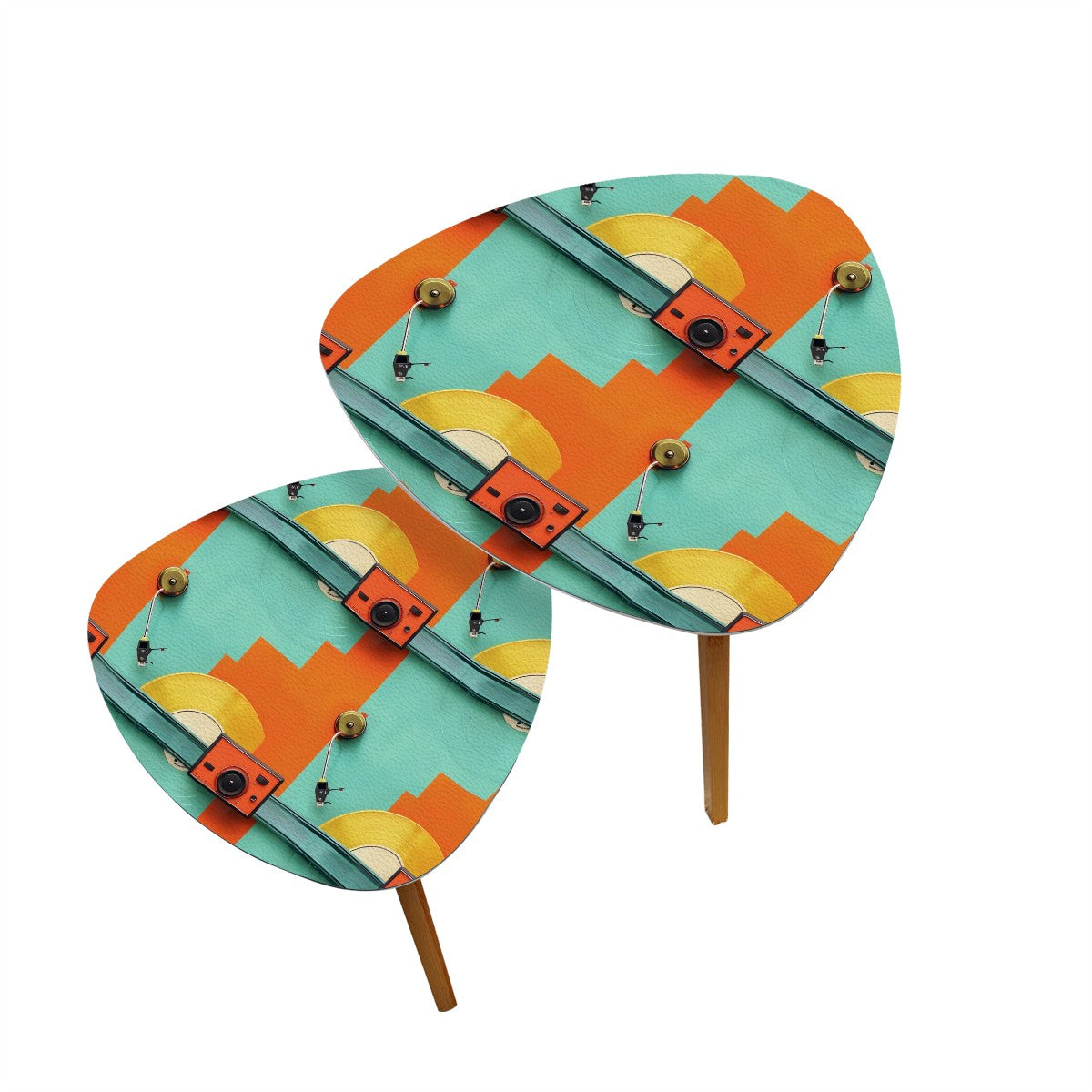 Mid Century Modern Orange, Teal, Retro Record Mod Nesting Tables - Mid Century Modern Gal