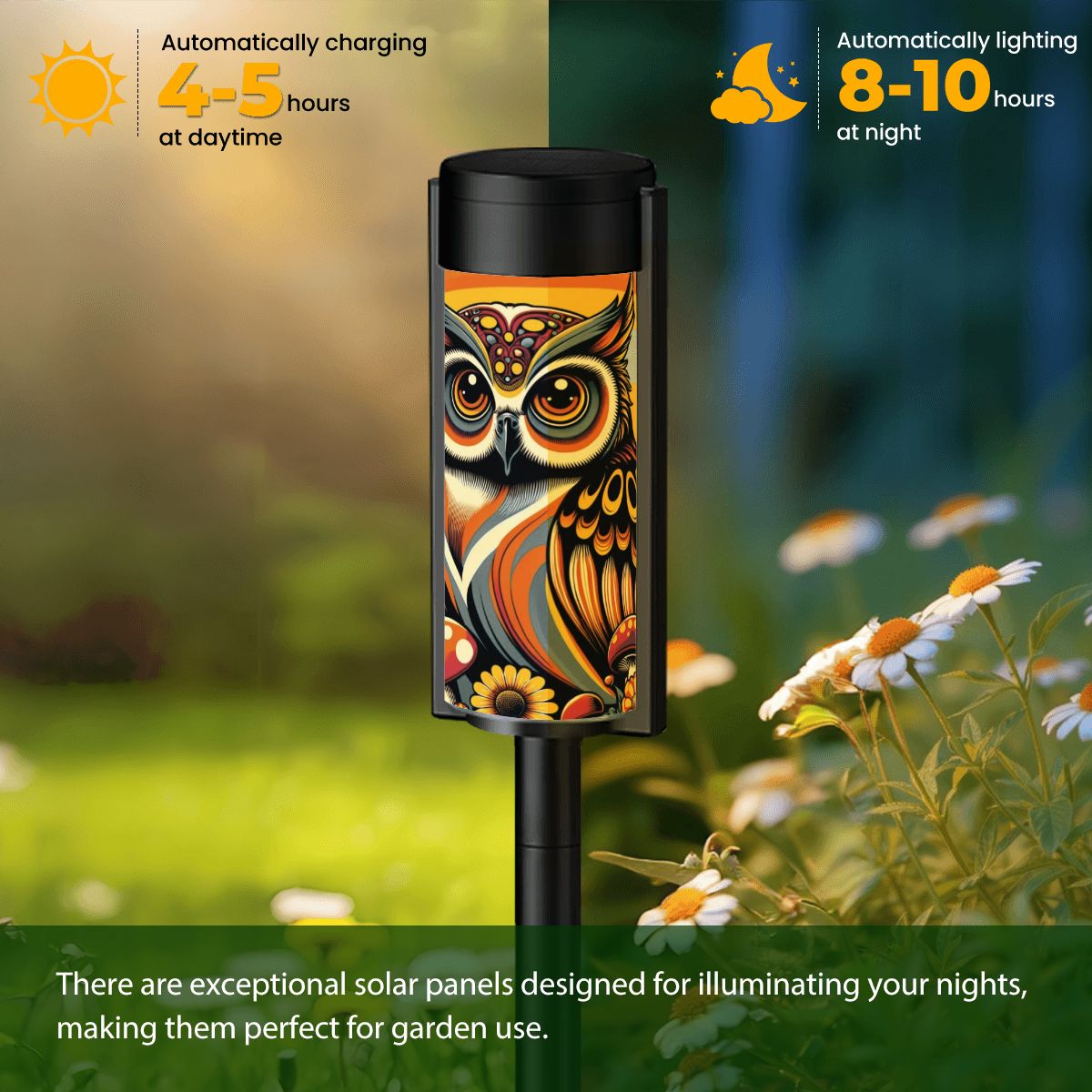 Retro 70s Owl Groovy Mushroom Mid Century Modern Outdoor Solar Lights - Mid Century Modern Gal