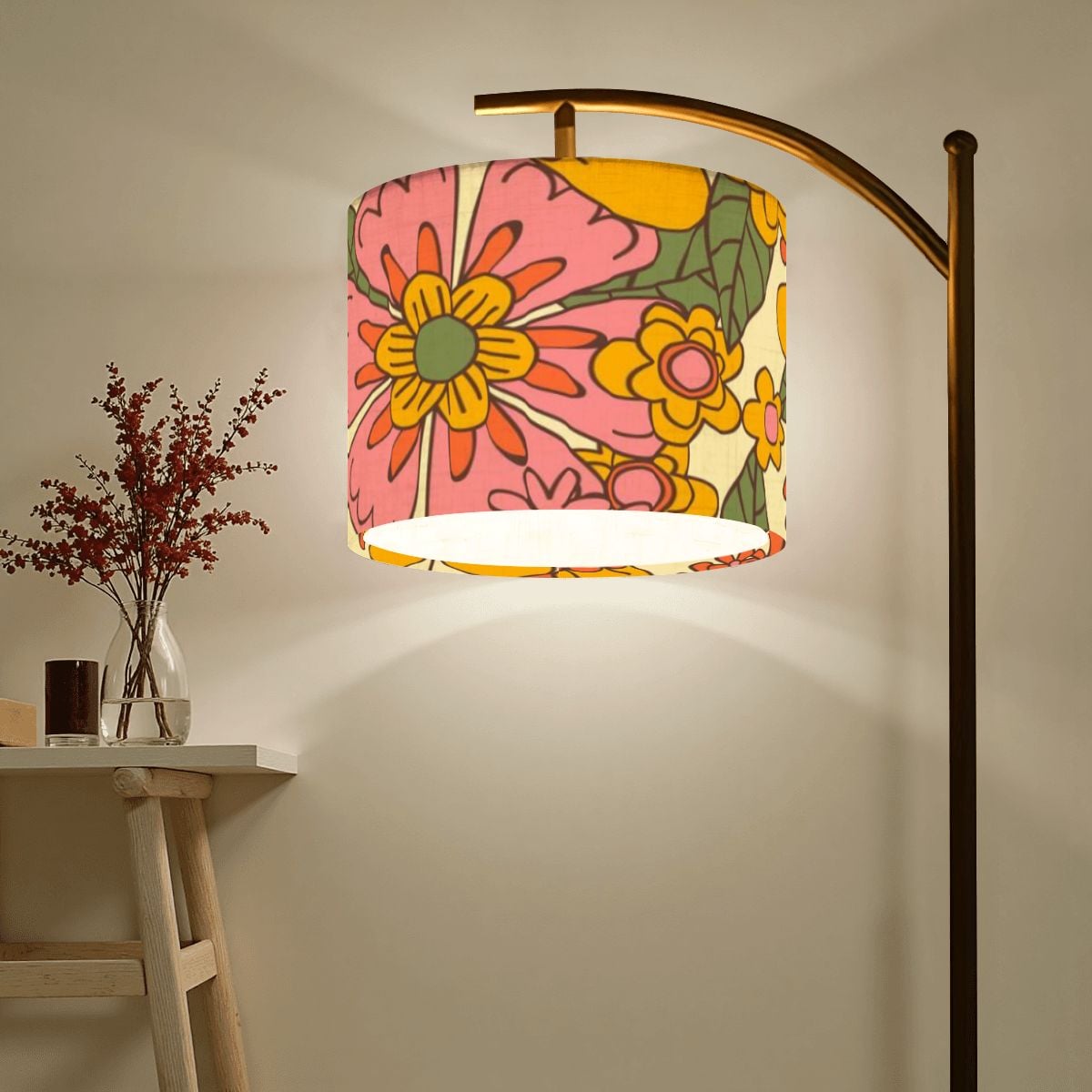 Flower Power Groovy Retro Mod Floral 70s Designed Lamp SHADE ONLY - For Arc Floor Lamps Only - Mid Century Modern Gal
