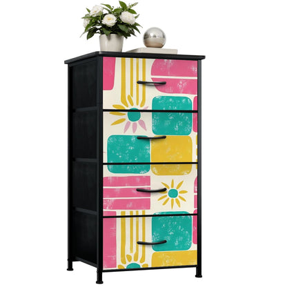 Mid Century Modern Palm Springs Modernism Teal Pink Yellow 4-Drawer Dresser - Mid Century Modern Gal