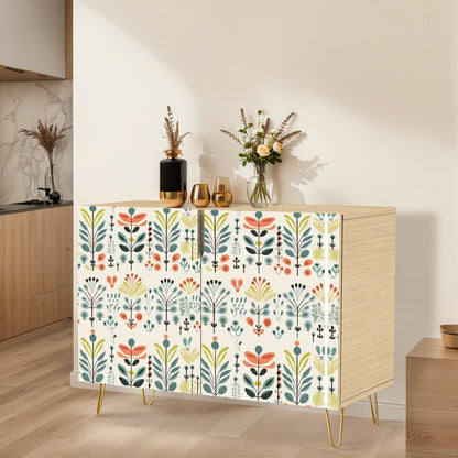 Modern Danish Scandinavian Floral Designed Wooden Storage Cabinet