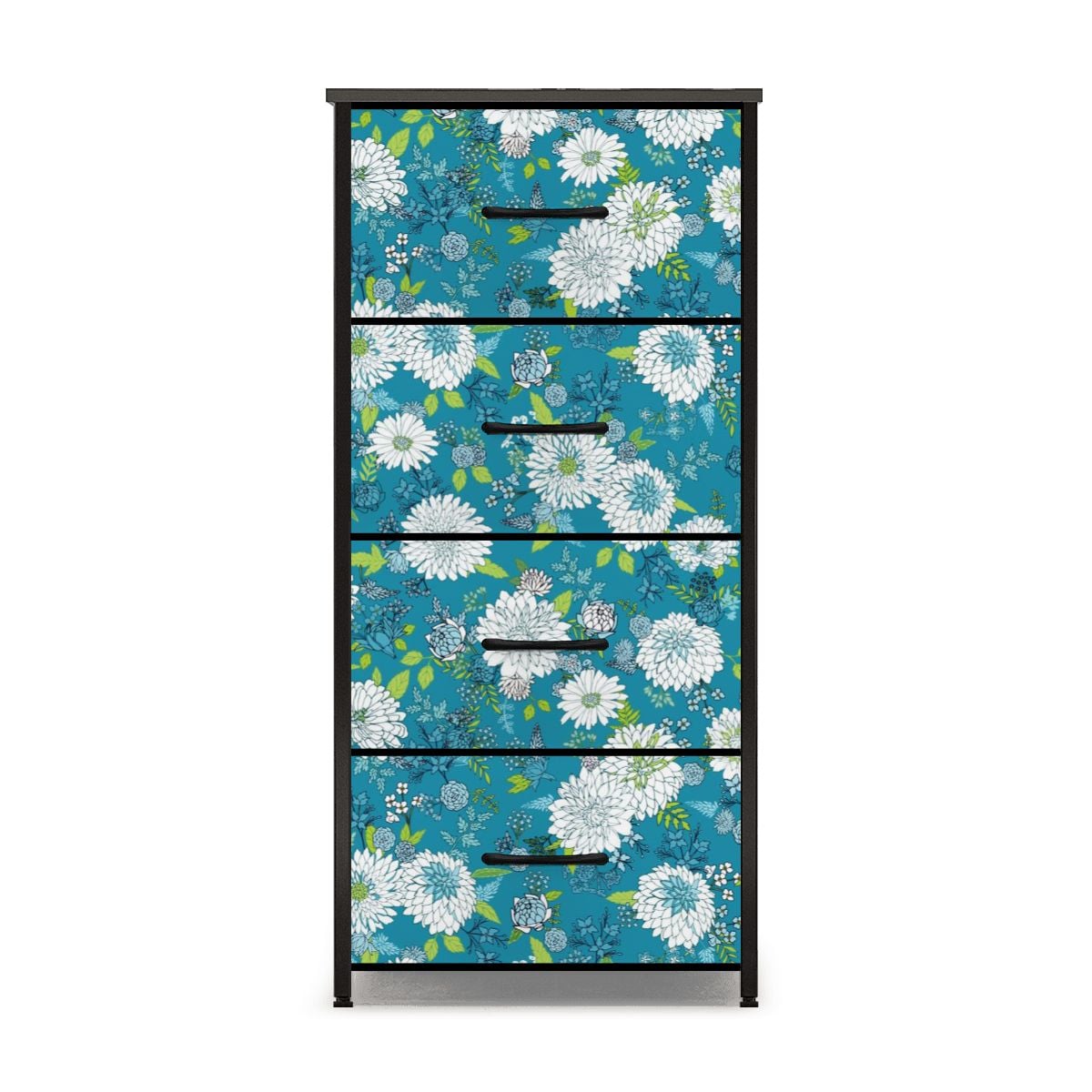 Chinoiserie Floral Teal Green White Elegant 4-Drawer Dresser - Mid Century Modern Gal