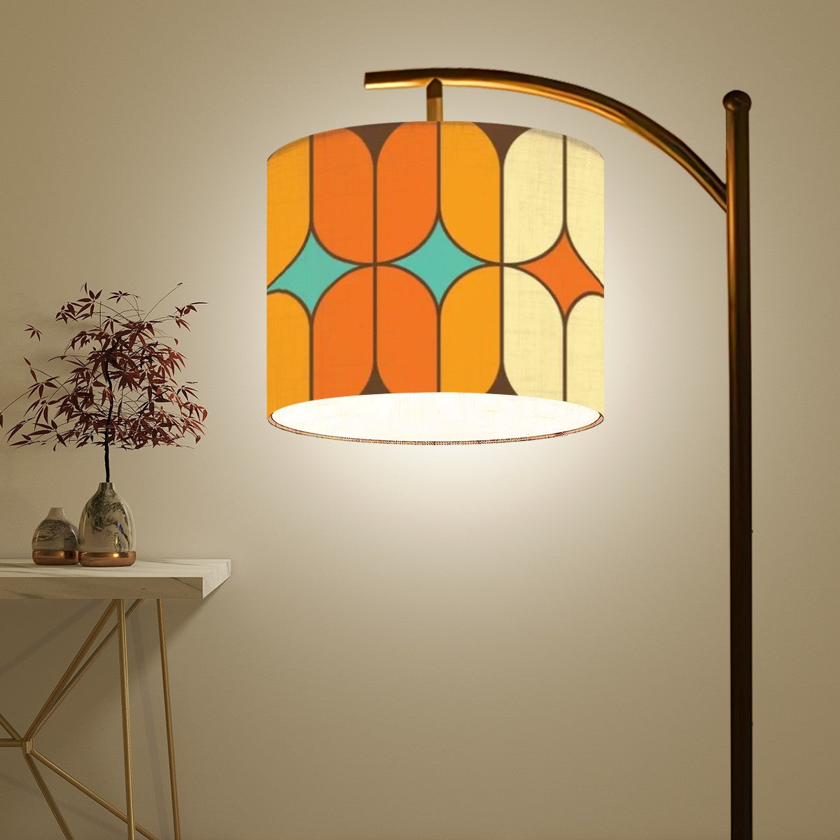 Mid Century Modern Arc Floor Lamp, Orange, Teal Geometric Designed Mod Lighting - Mid Century Modern Gal