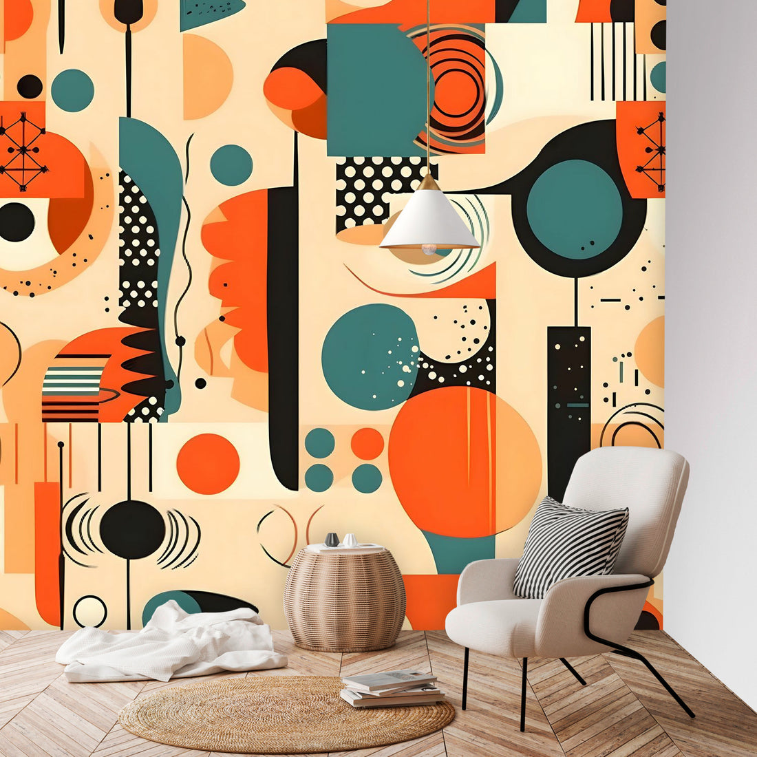 Mid Century Modern Bauhaus Designed Wall Paper, Peel And Stick Wall Murals