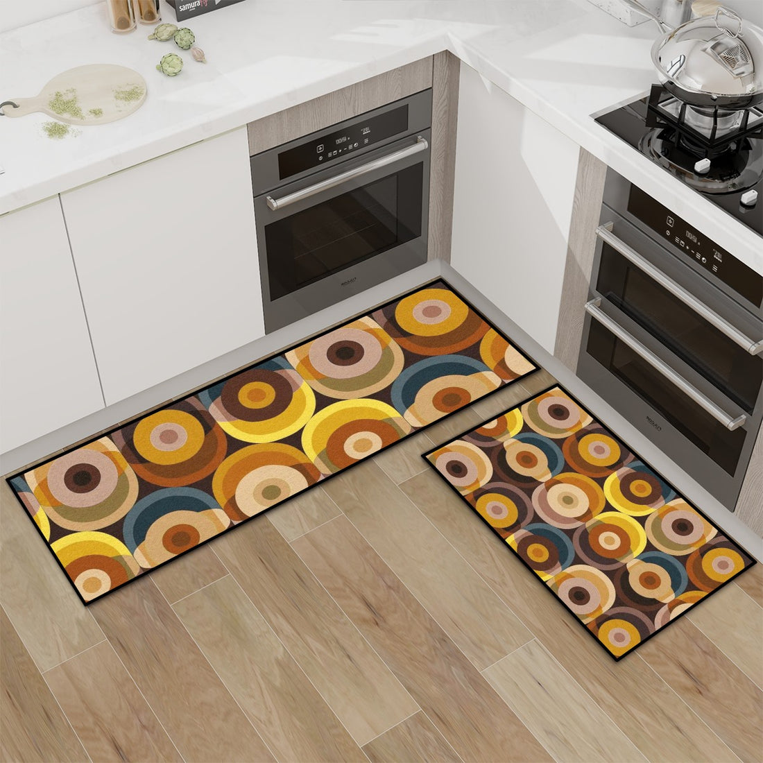 Mid Century Modern 70s Groovy Mod Kitchen Area Rug Set for Floor Non-Slip Washable - Mid Century Modern Gal