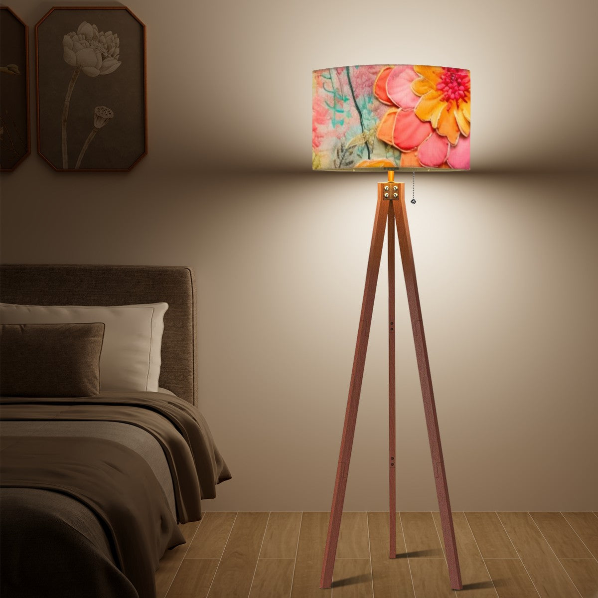 Bohemian Floral Retro Tripod Floor Lamp - Mid Century Modern Gal