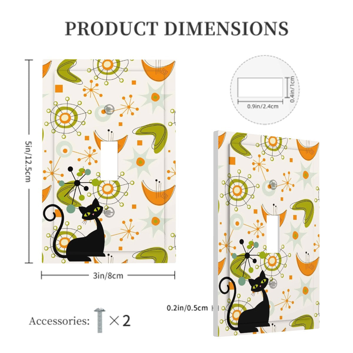 Mid Century Modern Atomic Cat Boomerang And Starburst Green, Orange Modern Switch Cover - Mid Century Modern Gal