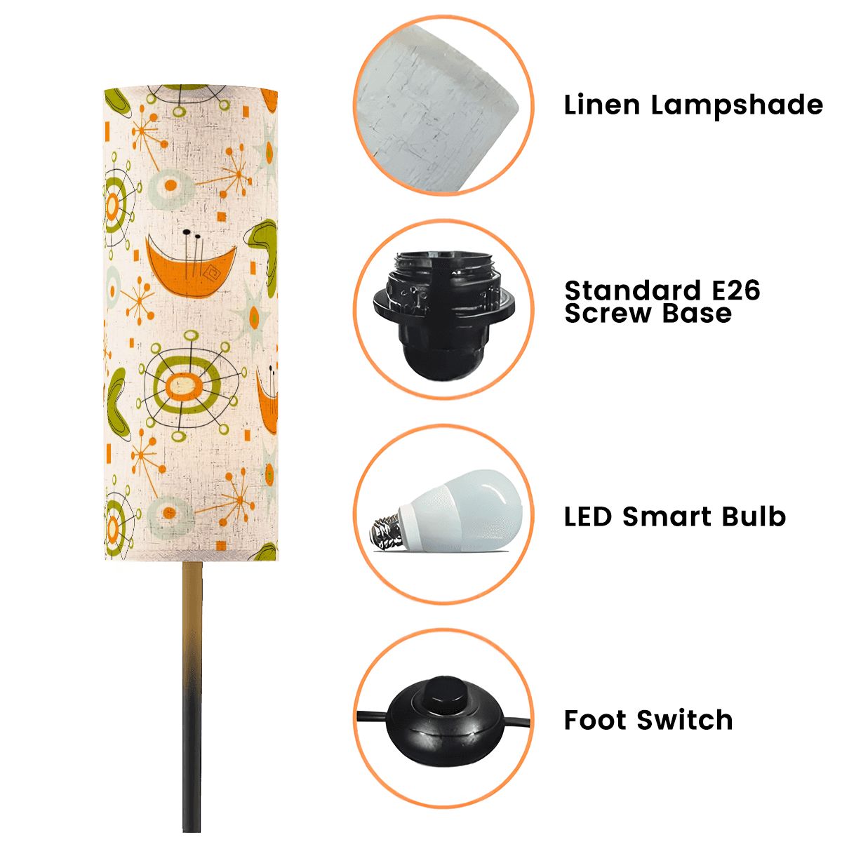 Atomic Boomerang Starburst Mid Century Modern Floor Lamp, Orange Green Design - Mid Century Modern Gal