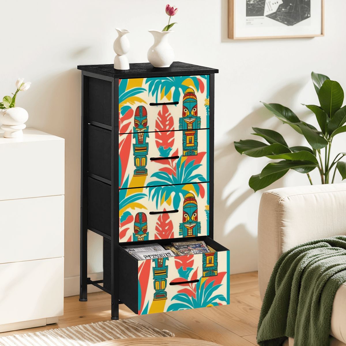 Mid Century Modern Tiki Idol, Retro Mid Mod 4-Drawer Dresser - Mid Century Modern Gal