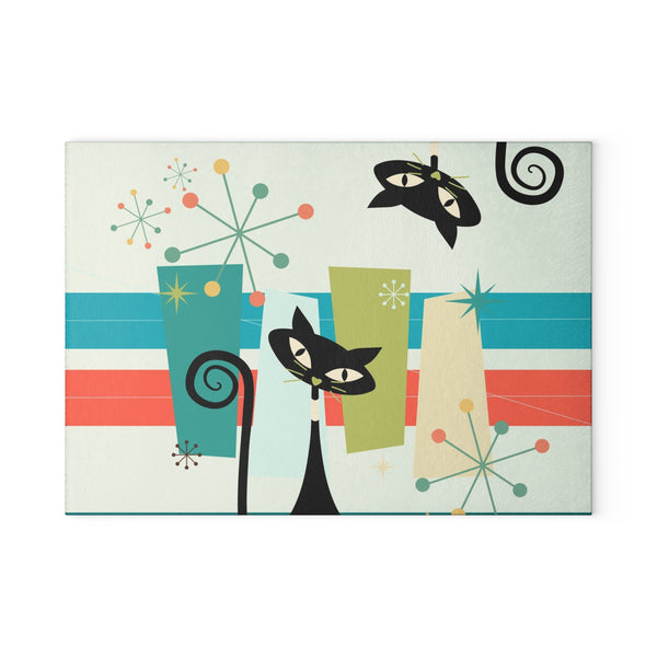 Atomic Kitty Cat, Mid Century Modern Designed Kitschy 50s Kitchen Glass Cutting Board