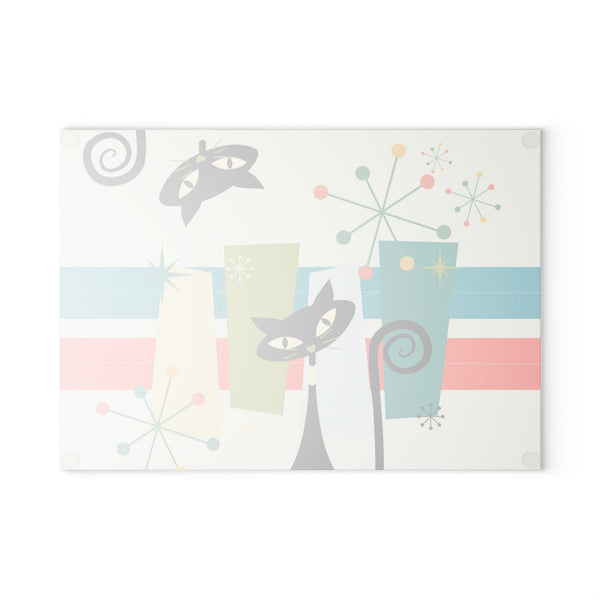 Atomic Kitty Cat, Mid Century Modern Designed Kitschy 50s Kitchen Glass Cutting Board