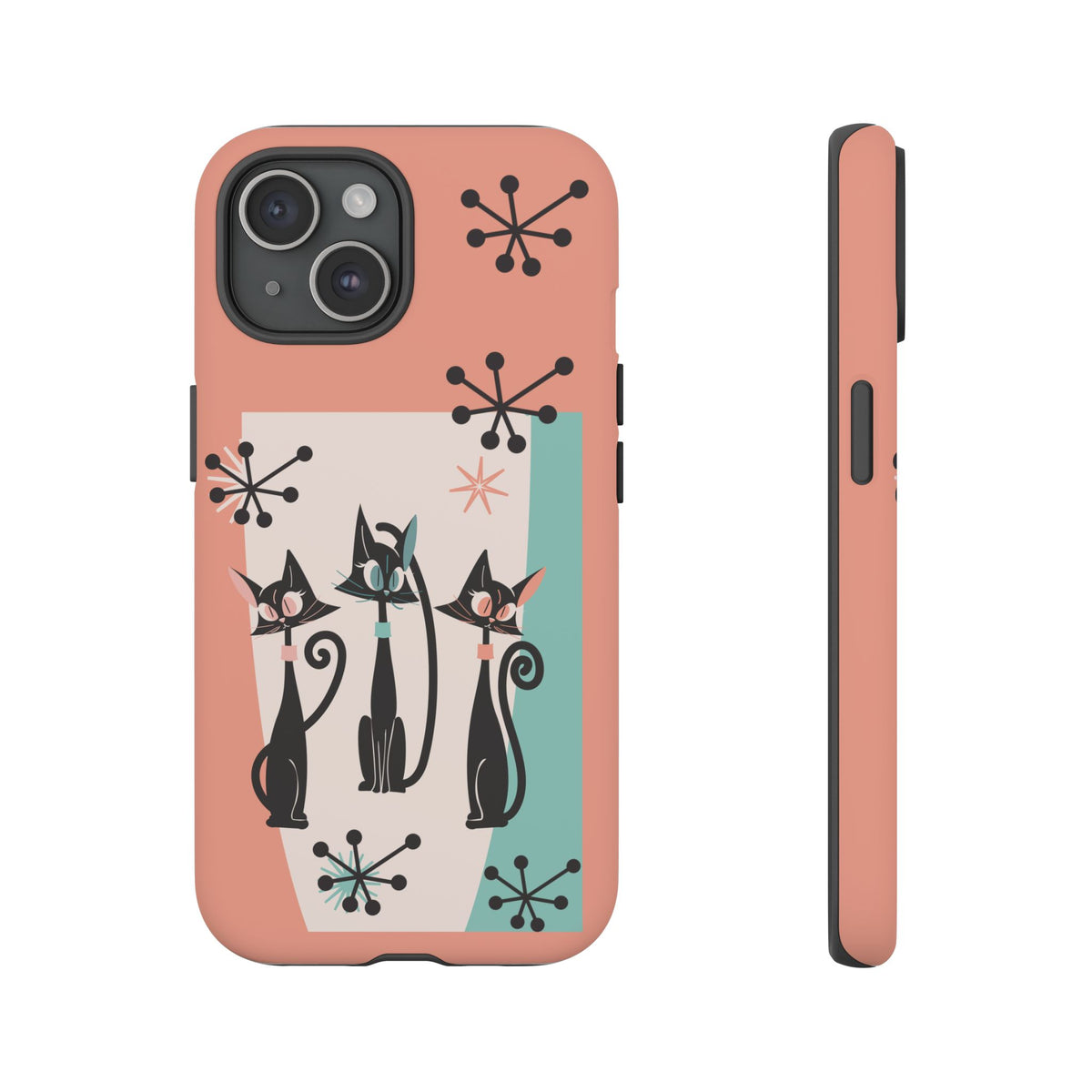 Atomic Cat Mid Mod Coral Aqua Blue Starburst Kitschy Fun Chic Samsung, Smart Phones Tough Cases - Mid Century Modern Gal