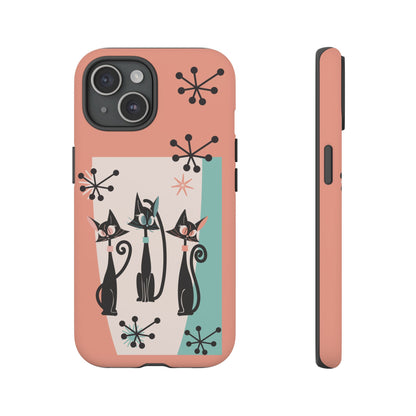 Atomic Cat Mid Mod Coral Aqua Blue Starburst Kitschy Fun Chic Samsung, Smart Phones Tough Cases - Mid Century Modern Gal