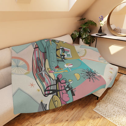 Atomic Cats, Lounging Cozy Cat Mid Century Modern Kitschy Mod Blanket - Mid Century Modern Gal