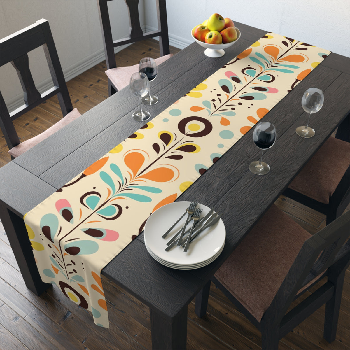 Modern Danish Scandinavian Designed Colorful Floral Cotton Table Runner for Cozy Home Decor - Mid Century Modern Gal