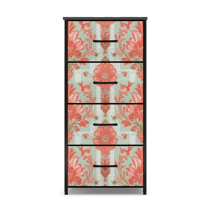 Chinoiserie Elegant Floral, Coral, Green 4-Drawer Dresser - Mid Century Modern Gal