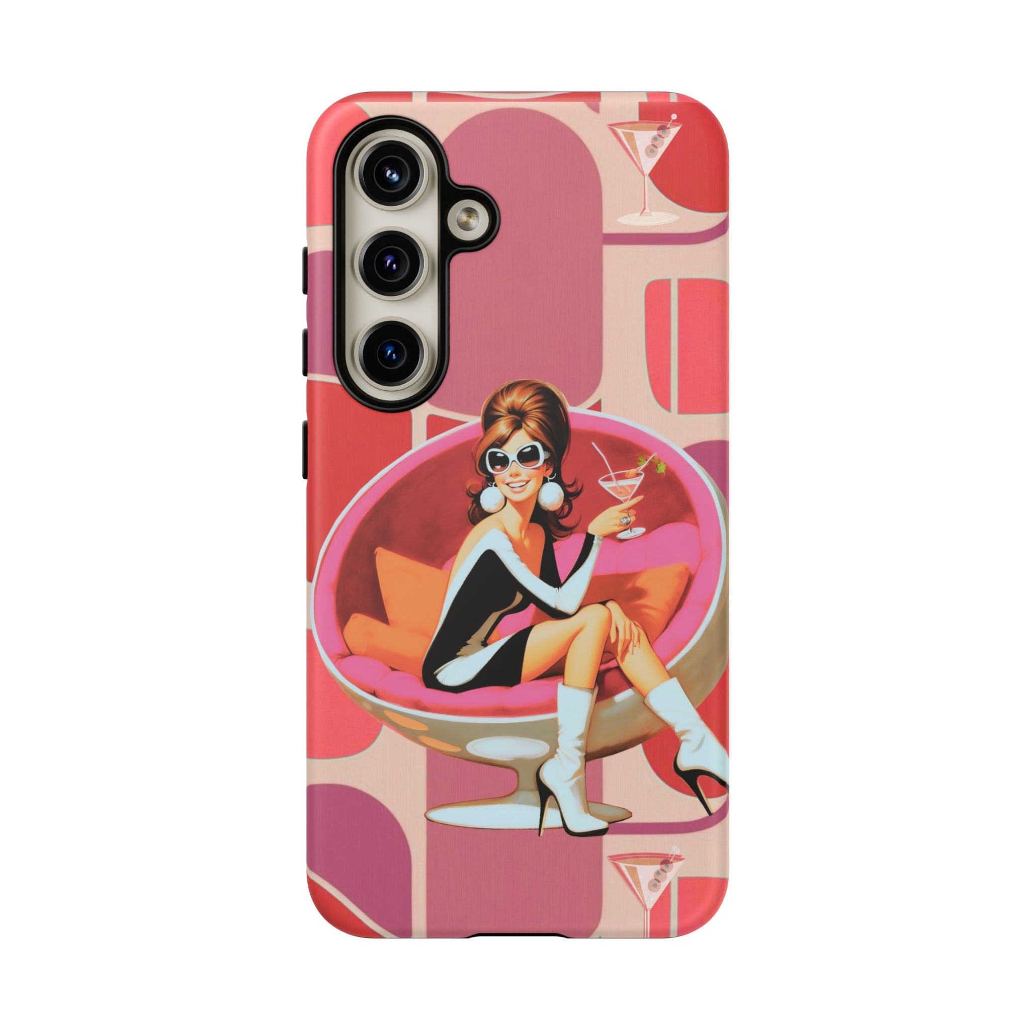 Mid Mod 60s Mod Gal, Kick Back Enjoy, Retro Chic Phone Case with Cocktail Design - Mid Century Modern Gal