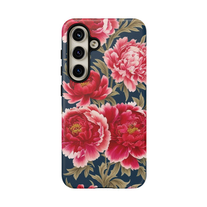 Chinoiserie Royal Blue Pink, Red Roses And Peony Floral Tough Phone Case