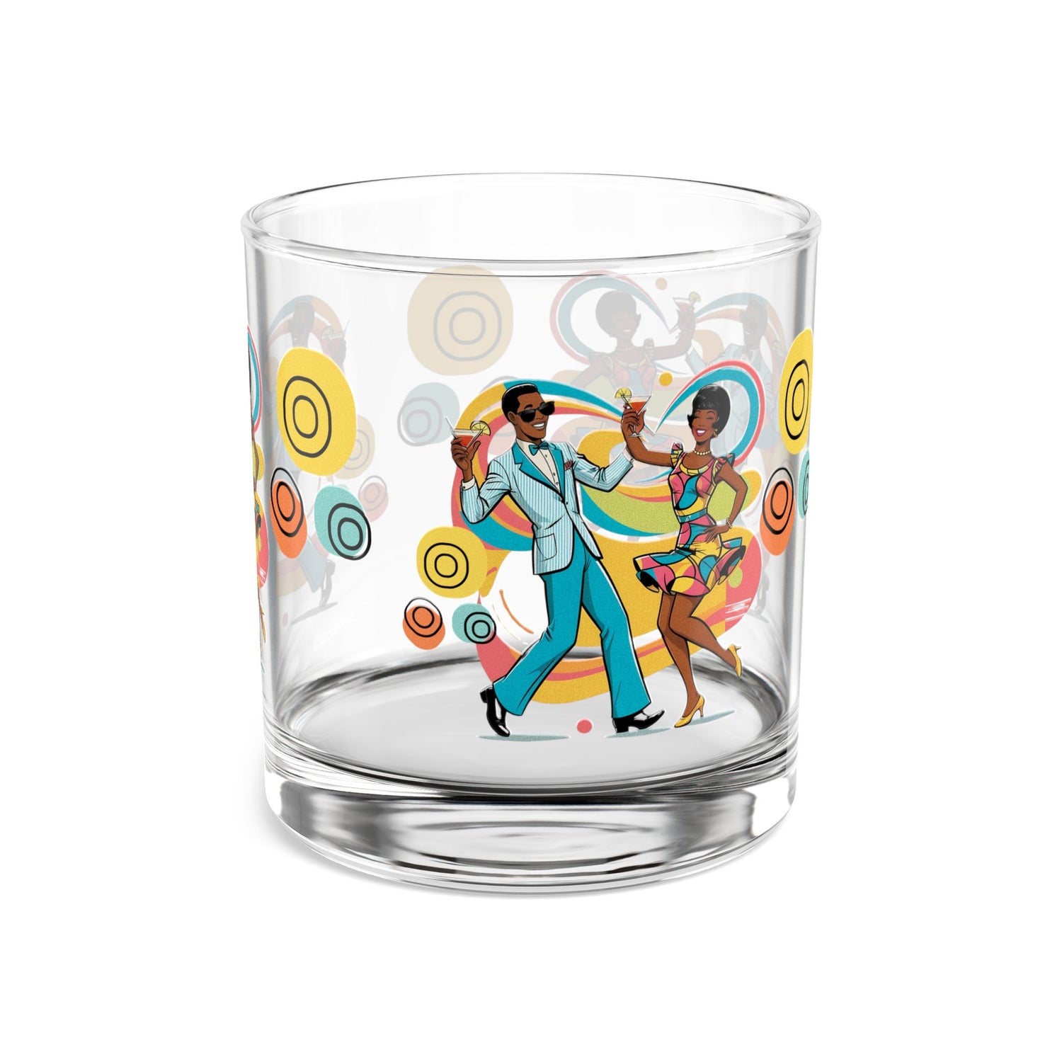 Mid Mod Retro Black Couple Dance Party Mid Century Modern Barware Bourbon Whiskey Cocktail Glass - Mid Century Modern Gal