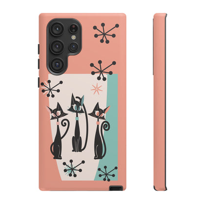 Atomic Cat Mid Mod Coral Aqua Blue Starburst Kitschy Fun Chic Samsung, Smart Phones Tough Cases - Mid Century Modern Gal