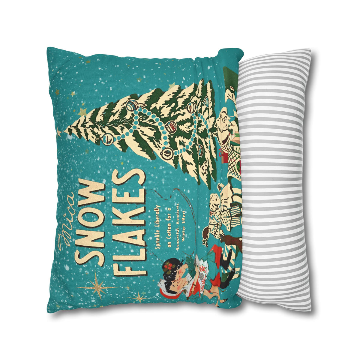 50s Mica Snow Christmas Pillow, Kitschy Mod Couple, Festive Fun Pillow Cover - Mid Century Modern Gal