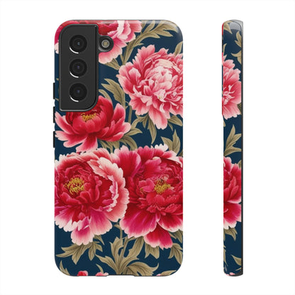 Chinoiserie Royal Blue Pink, Red Roses And Peony Floral Tough Phone Case