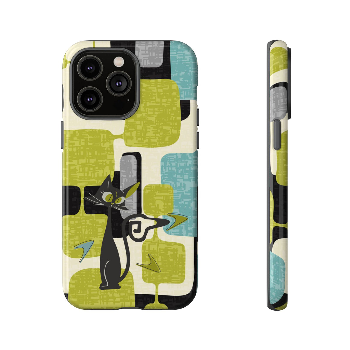 Mid Century Modern Geometric Kitschy Cat, Boomerang Retro Smart Phone Tough Cases - Mid Century Modern Gal