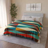 Mid Century Modern, Geometric, Retro, Mod, Teal Blue, Mustard Yellow, Chocolate Brown, Burnt Orange, Sherpa Blanket - Mid Century Modern Gal