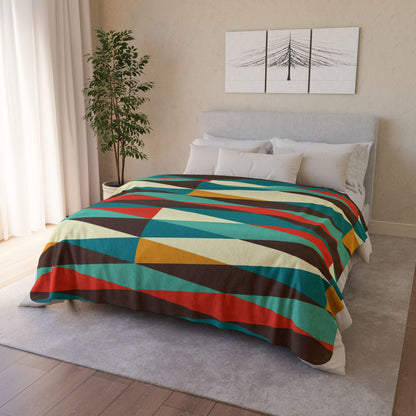 Mid Century Modern, Geometric, Retro, Mod, Teal Blue, Mustard Yellow, Chocolate Brown, Burnt Orange, Sherpa Blanket - Mid Century Modern Gal